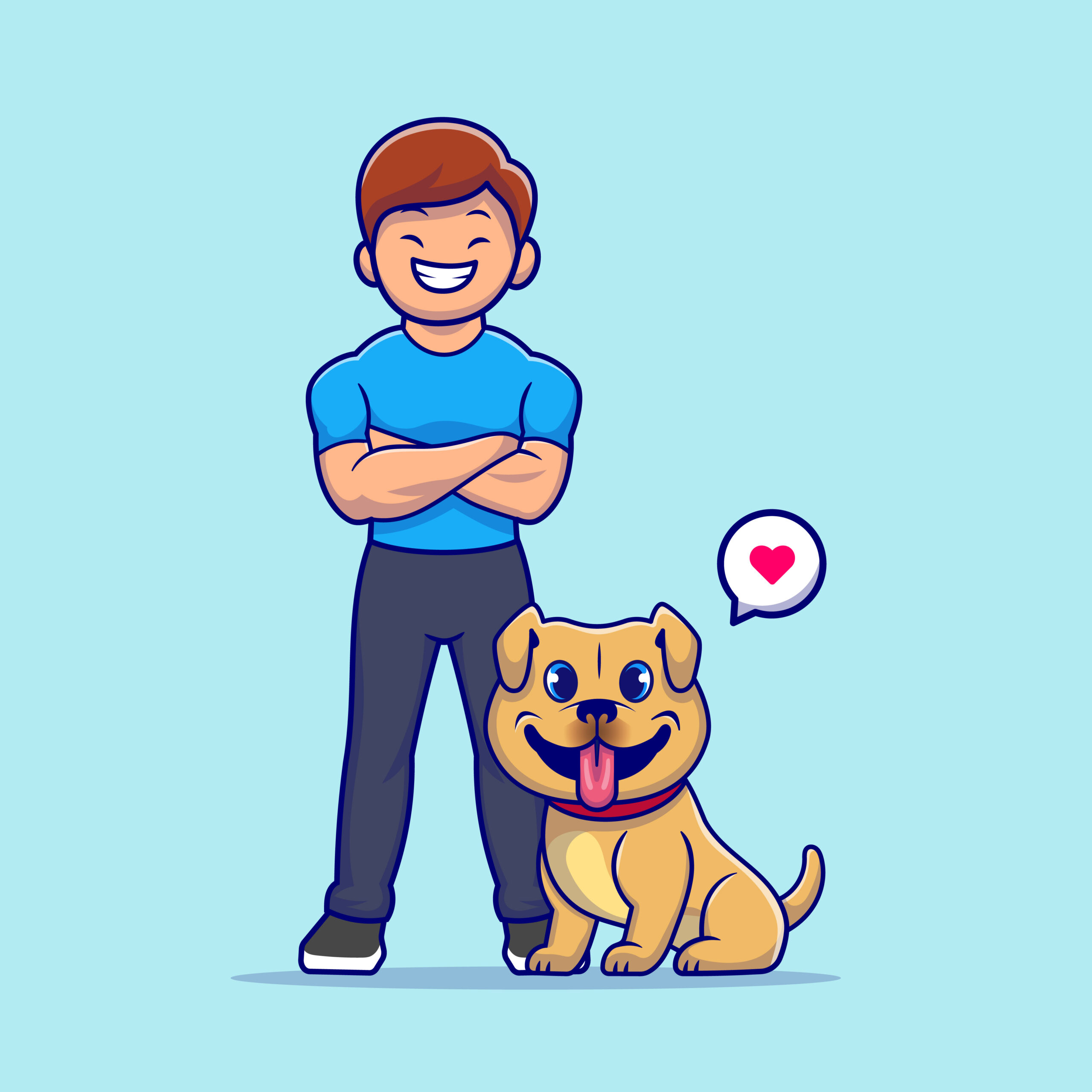 Cute Man With Dog Cartoon Vector Icon Illustration. People Animal Icon Concept Isolated Premium Vector. Flat Cartoon Style